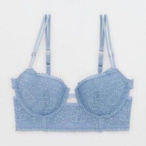 Aerie Light Blue Real Power Balconette Paisley Lace Strappy Bra Size 32DD